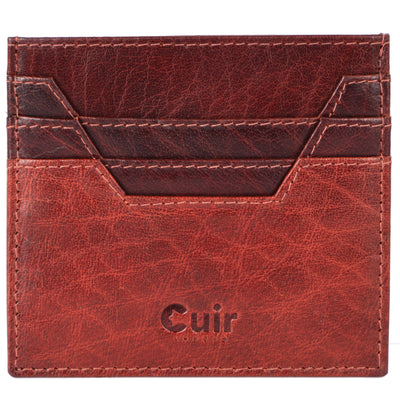 Refined Brown Leather Card Case with 6 Pockets