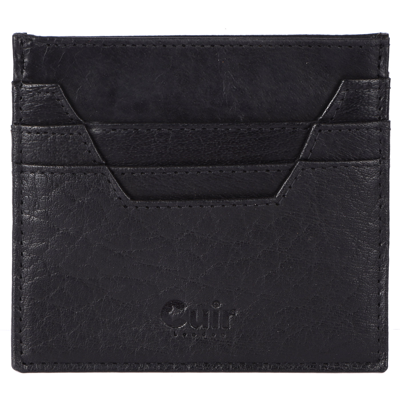 Premium Black Leather Card Case with 6 Pockets