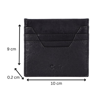 Premium Black Leather Card Case with 6 Pockets
