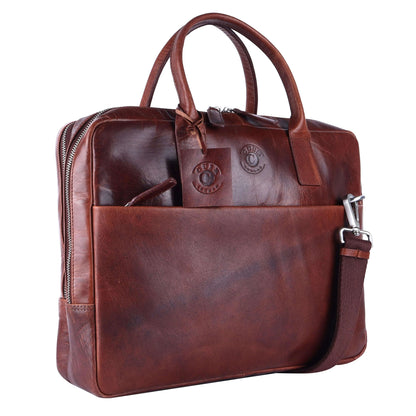 Brown Real Leather Work Satchel, Commuting Shoulder Bag Laptop Portfolio Briefcase