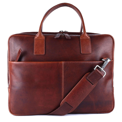 Brown Real Leather Work Satchel, Commuting Shoulder Bag Laptop Portfolio Briefcase