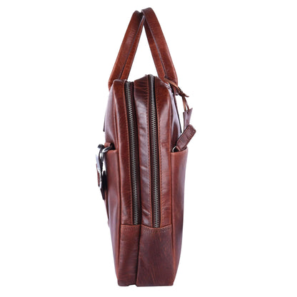 Brown Real Leather Work Satchel, Commuting Shoulder Bag Laptop Portfolio Briefcase