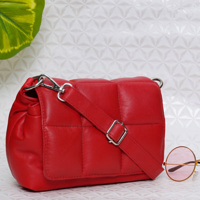 Red Genuine Leather Cross-body Bag for Women