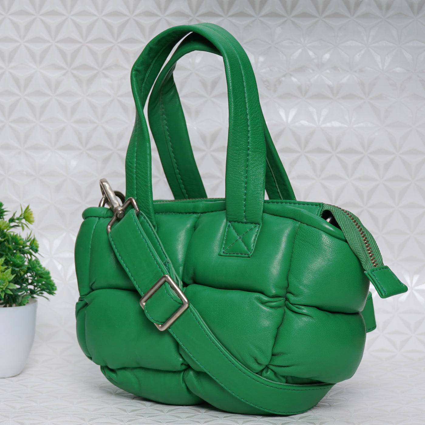 Women's Dark Green Genuine Leather Crossbody Bag (Small)