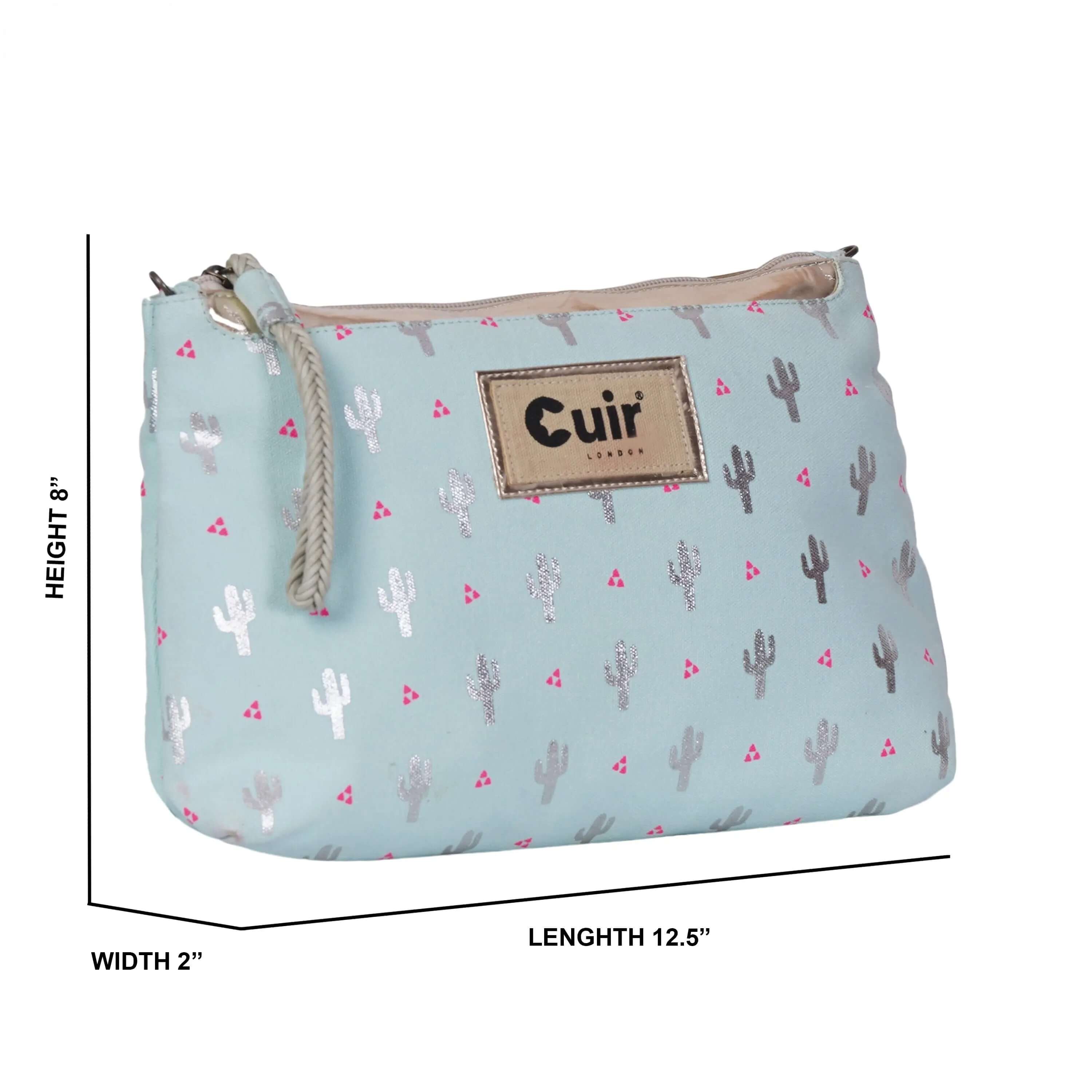 Cactus Printed Clutch Bag: 12.5 L x 2 W x 8 H Inches - CuirLondon