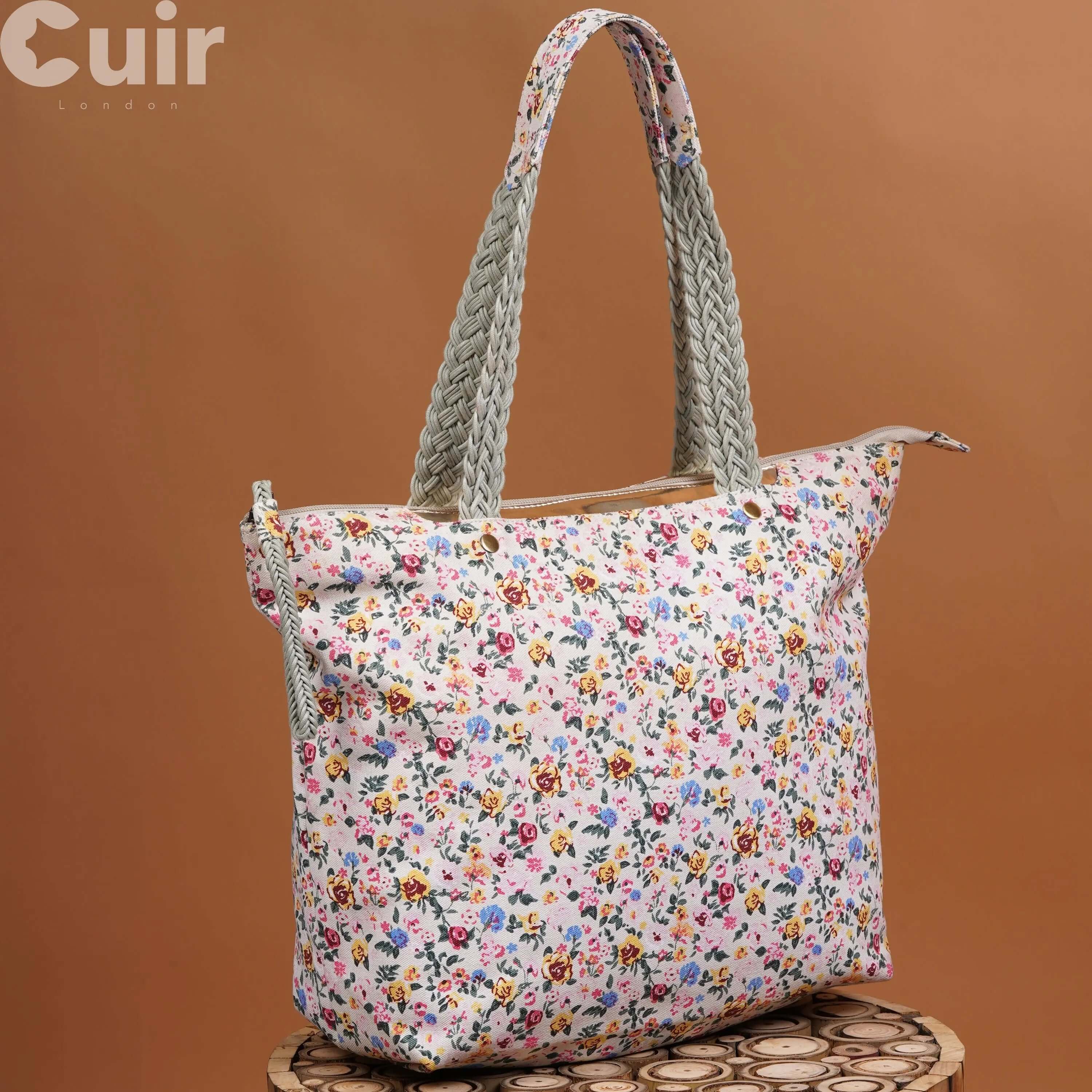 Charming Flower Printed Small Canvas Bag - CuirLondon