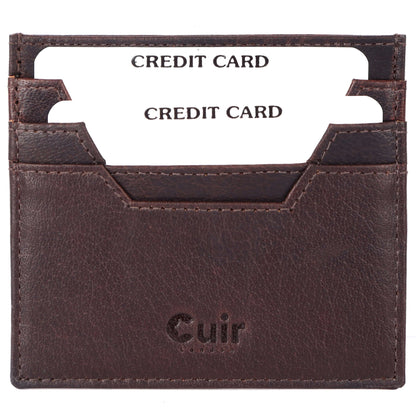 Deep brown leather card case with 6 slots for credit cards, showcasing luxury design and practicality for modern gentlemen.