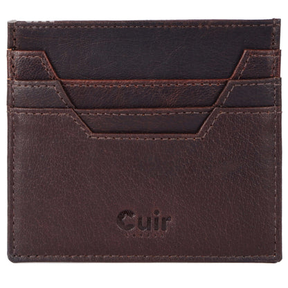 Elegant 6-slot deep brown leather card case for men, showcasing luxury and practicality in a compact design, perfect for cards.