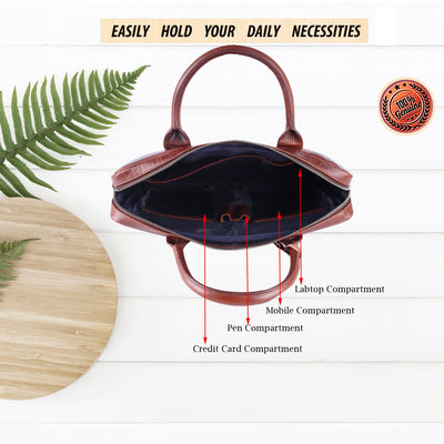 Laptop Bag For Men's Genuine Leather Brown Portfolio Bag,