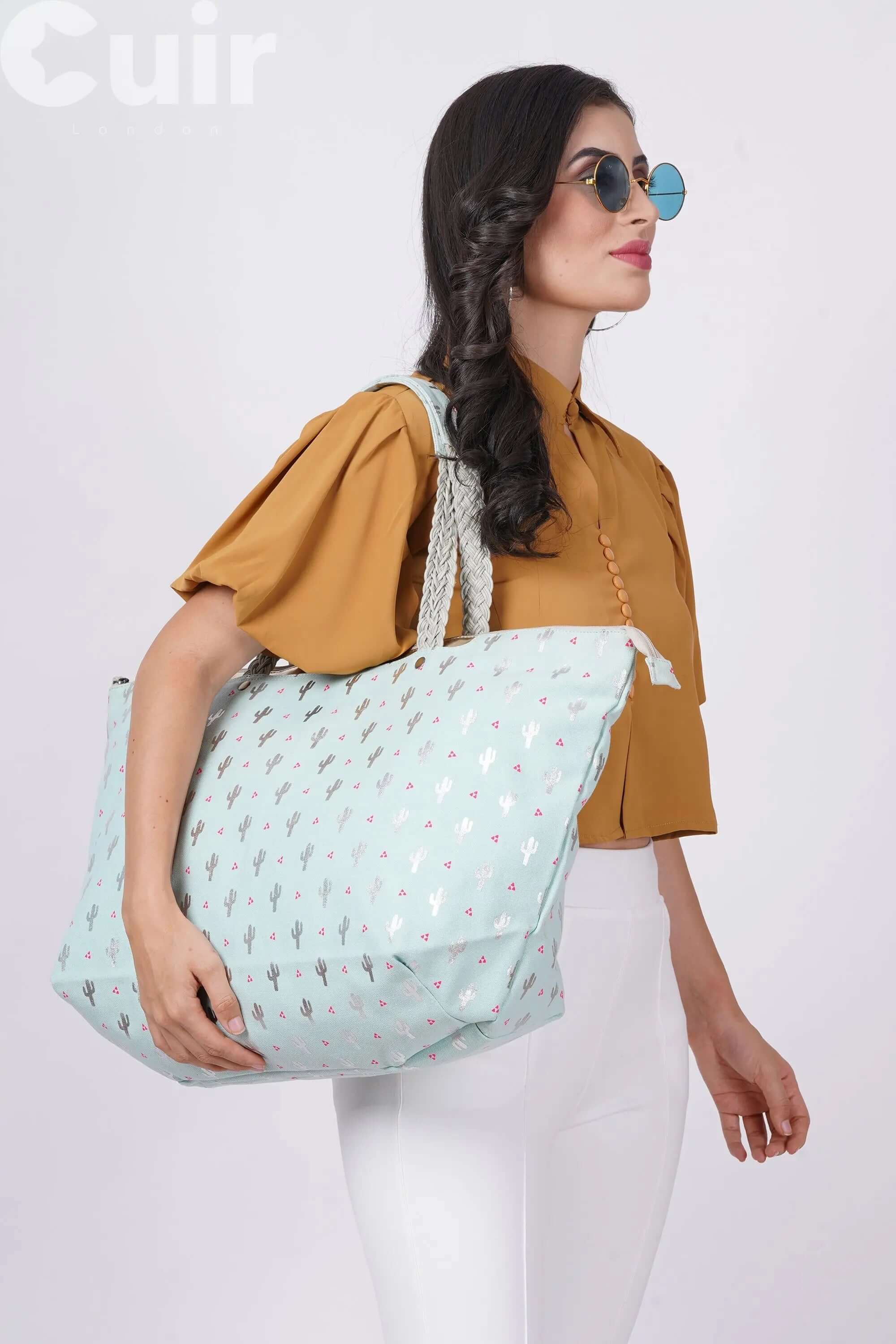 Handwoven Cotton Cactus Printed Canvas Bag - CuirLondon