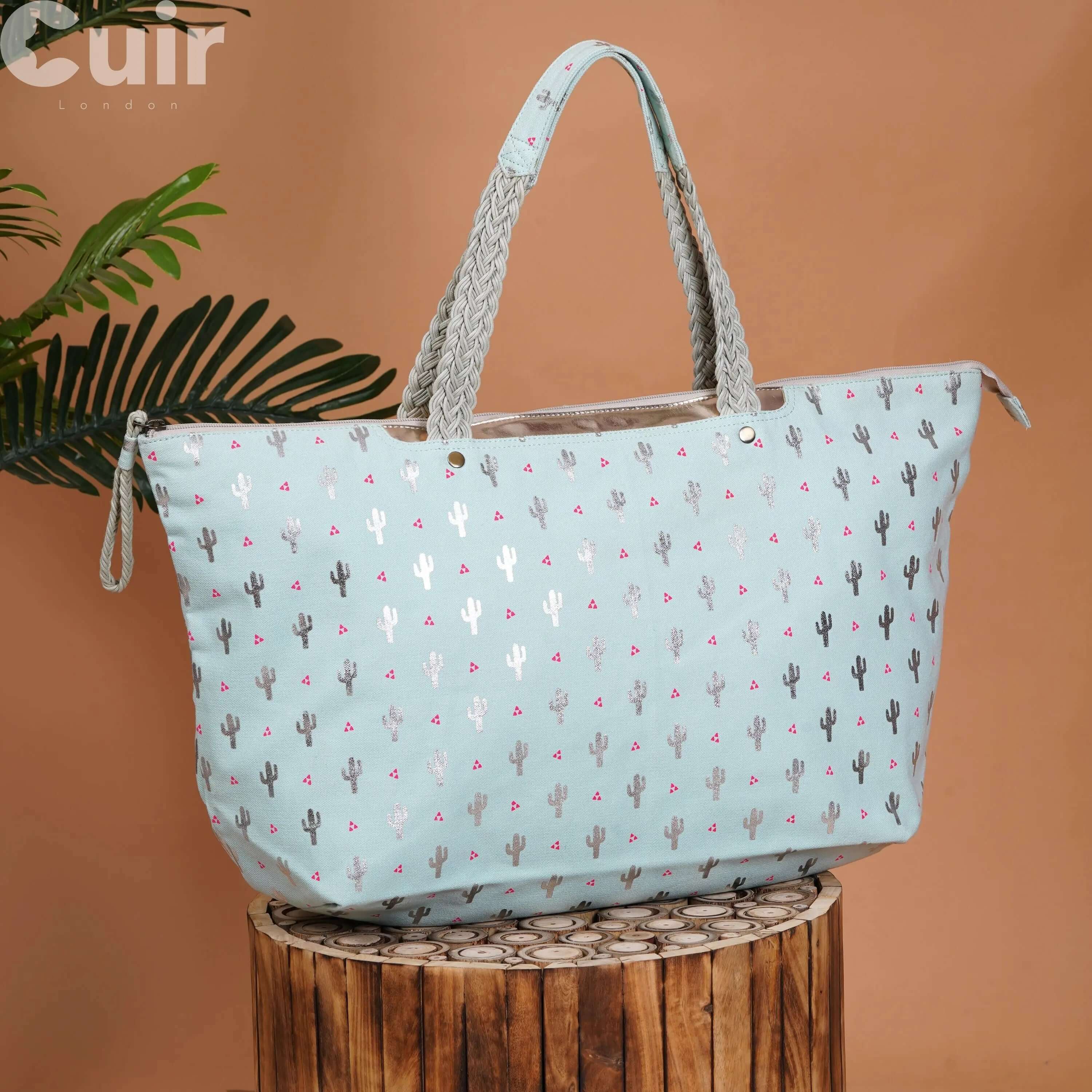 Handwoven Cotton Cactus Printed Canvas Bag - CuirLondon