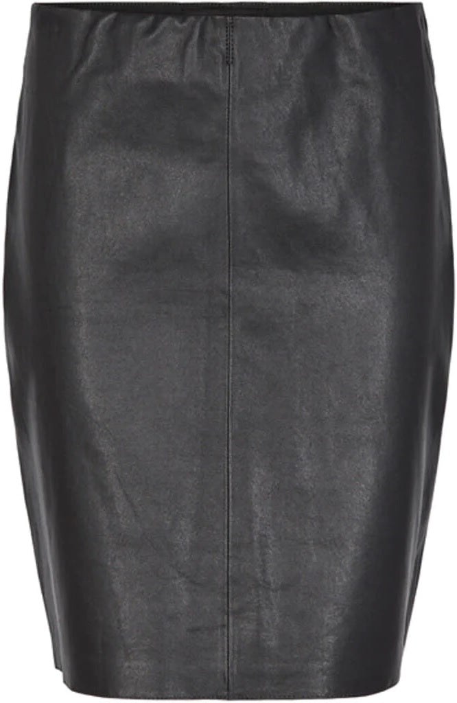 Leather pencil black skirt