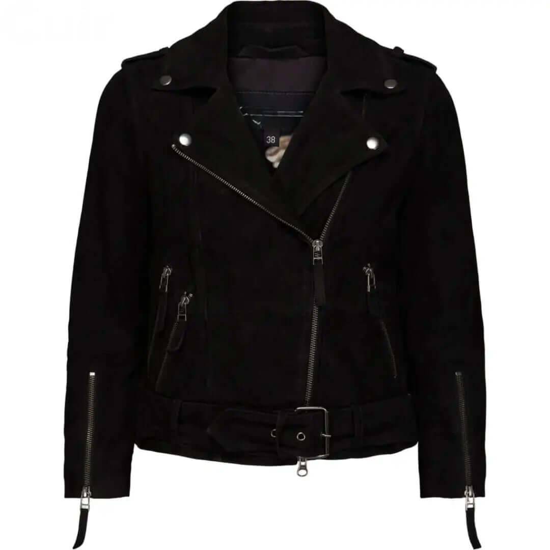 Ladies Black Suede Biker Jacket | Stylish Outerwear - CuirLondon