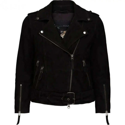 Ladies Black Suede Biker Jacket | Stylish Outerwear - CuirLondon