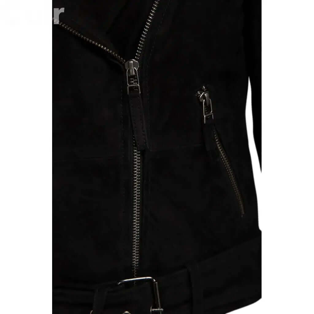 Ladies Black Suede Biker Jacket | Stylish Outerwear - CuirLondon