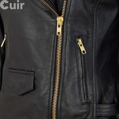 Lamb Gloving Biker Jacket in Black - CuirLondon