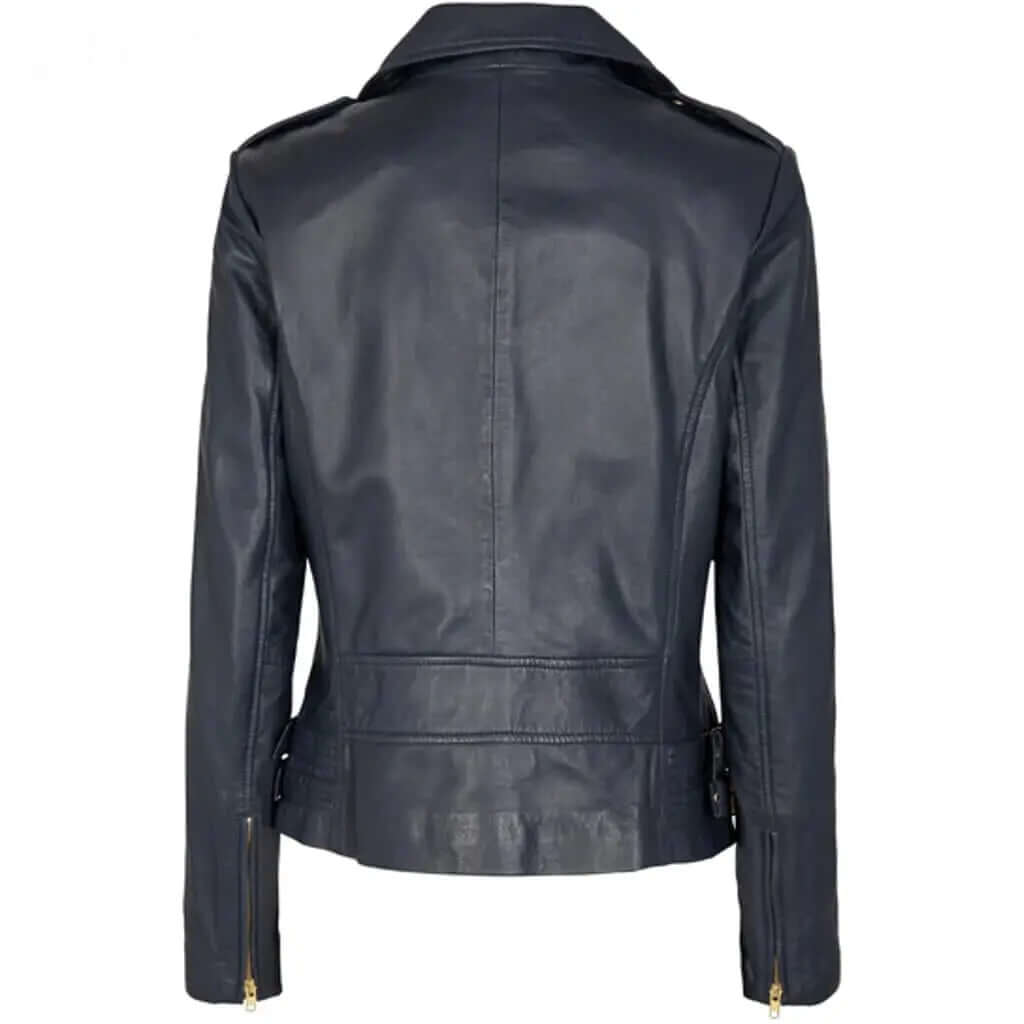 Lamb Gloving Biker Jacket in Navy - CuirLondon