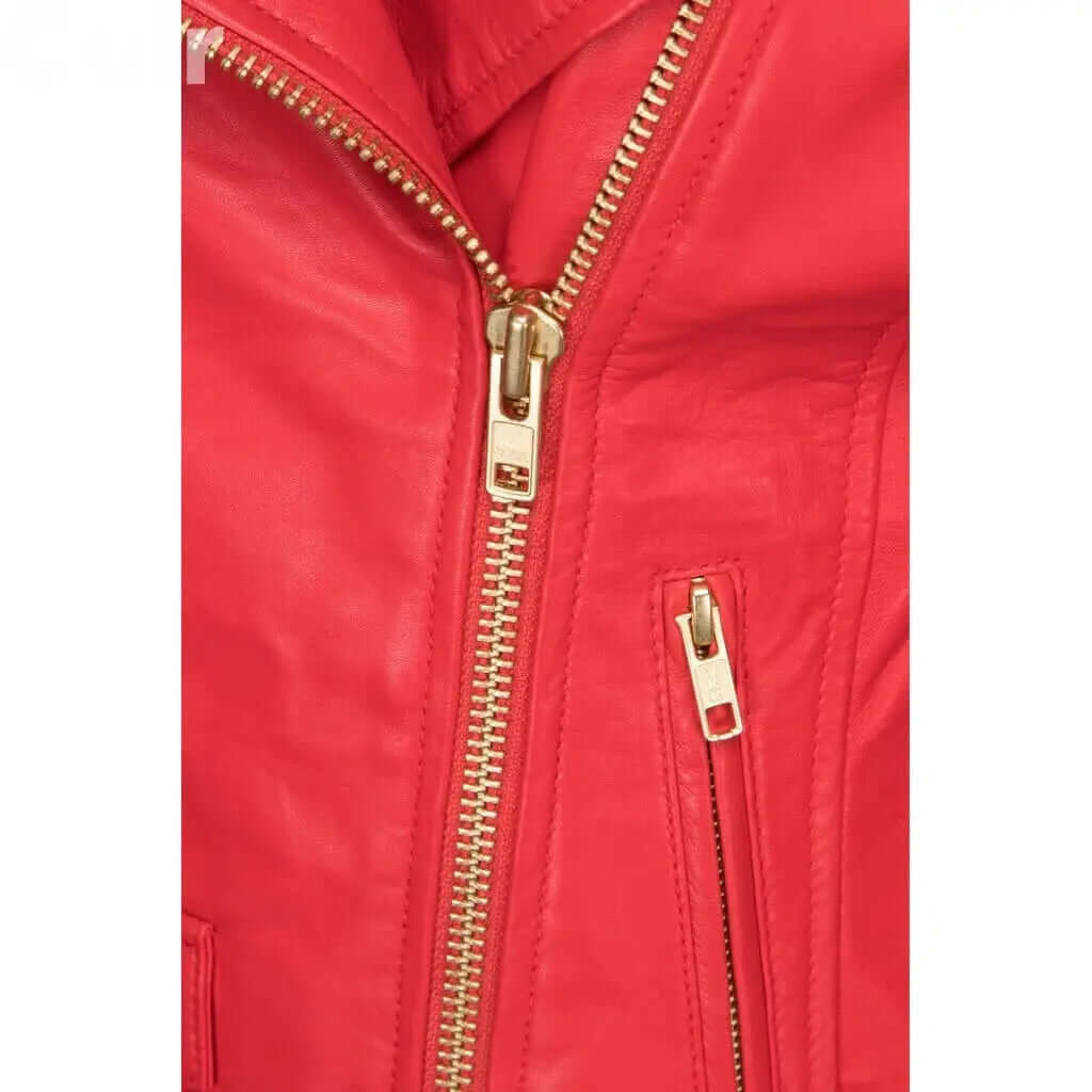 Lamb Gloving Biker Lollipop Jacket in Red - CuirLondon