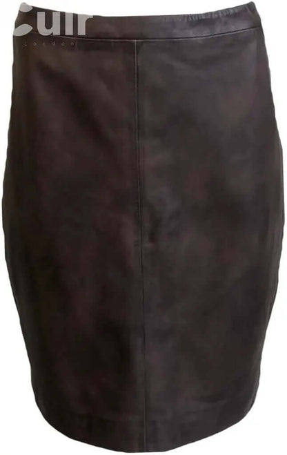 Leather Brown Skirt, Lamb Gloving - CuirLondon