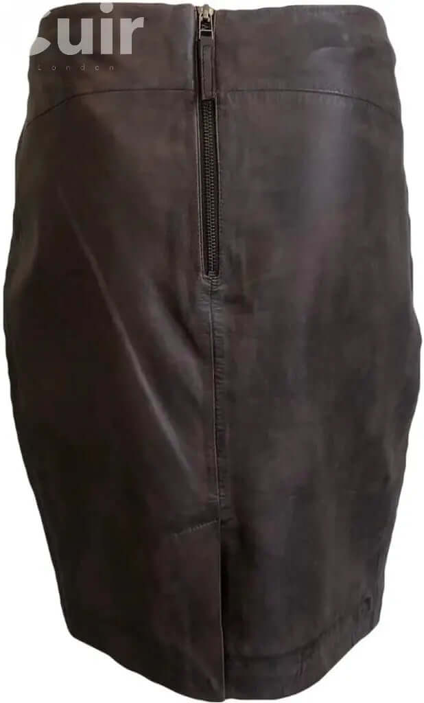 Leather Brown Skirt, Lamb Gloving - CuirLondon