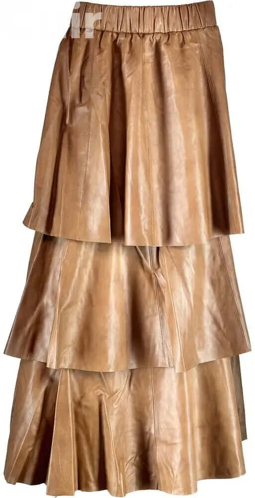 Long Beige Skirt Genuine Lamb Paper Napa | Elegant Women's Fashion - CuirLondon