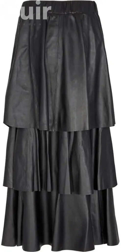 Long Black Skirt Lamb Paper Napa | Elegant Women's Fashion - CuirLondon