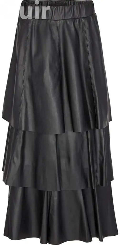 Long Black Skirt Lamb Paper Napa | Elegant Women's Fashion - CuirLondon