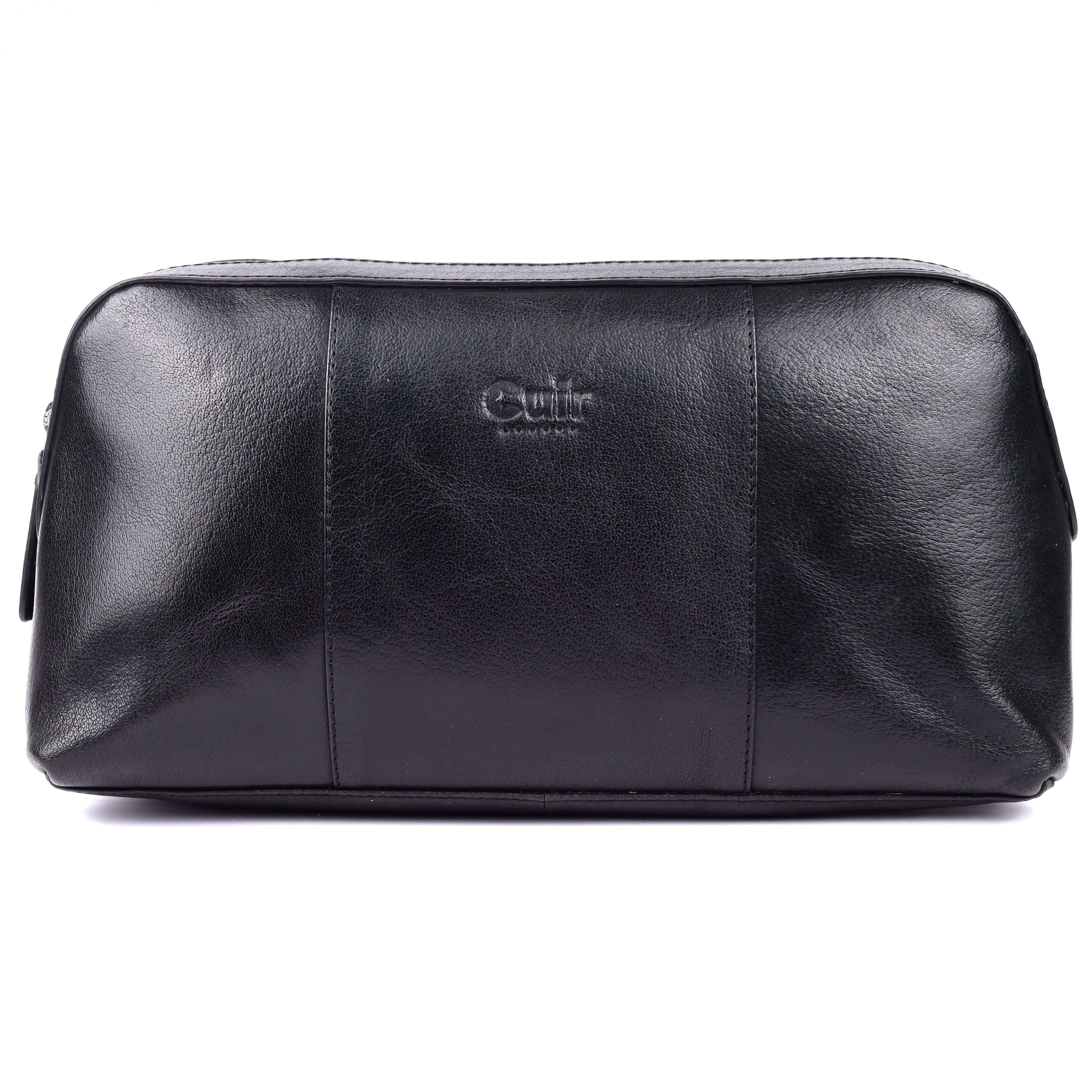 New design black leather wash bag modern luxury for travel by MUIR LONDON.