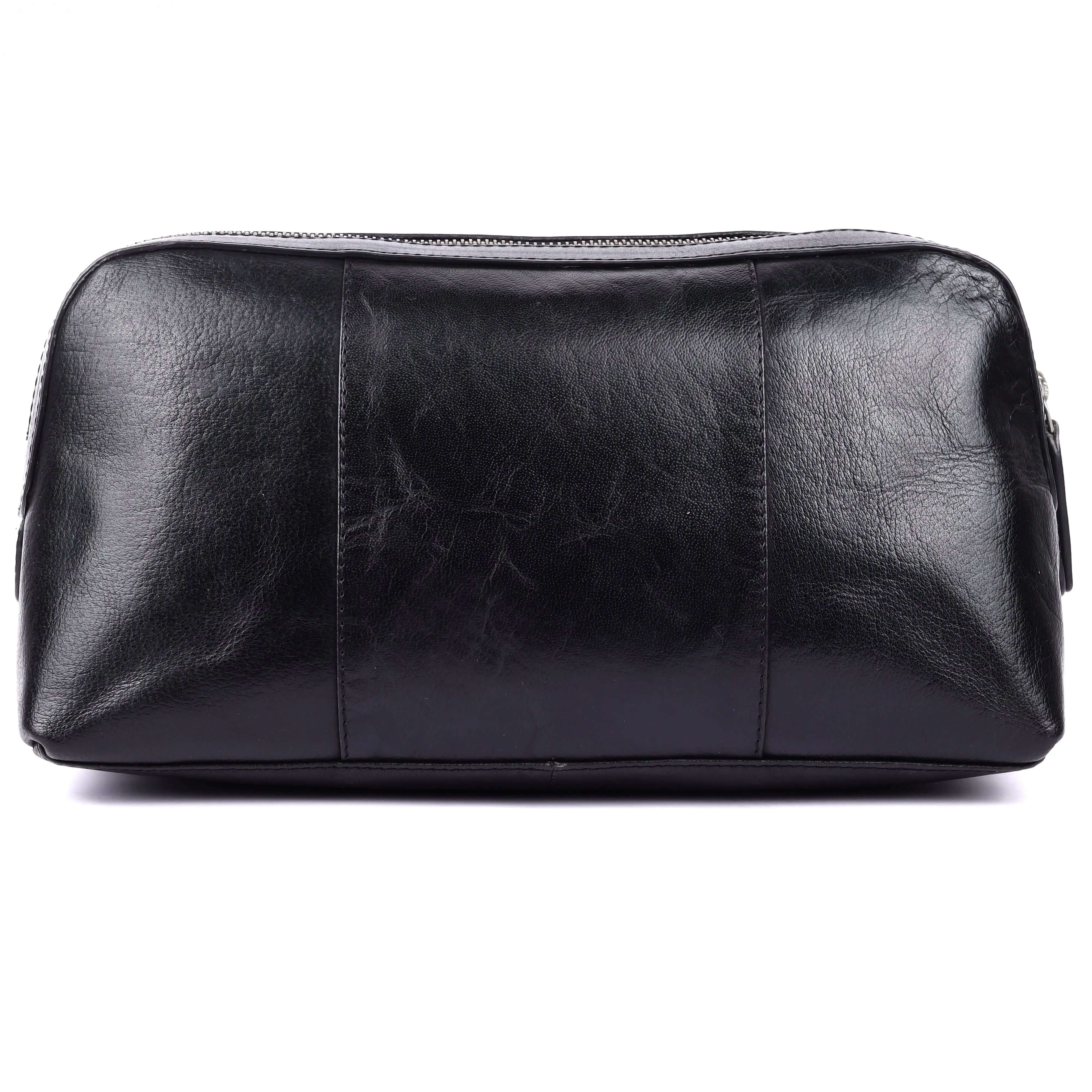 New design black leather wash bag for travel organization and luxury