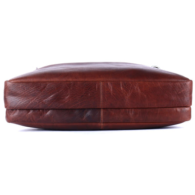 Brown Real Leather Work Satchel, Commuting Shoulder Bag Laptop Portfolio Briefcase