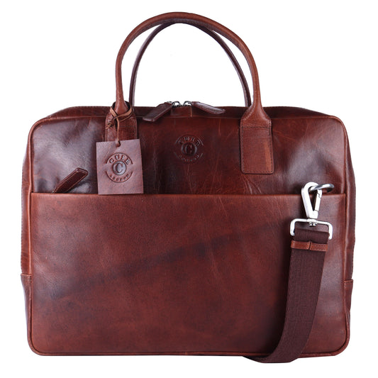 Brown Real Leather Work Satchel, Commuting Shoulder Bag Laptop Portfolio Briefcase