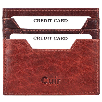 Refined brown leather card case with six pockets, holding credit cards, stylish and functional accessory for everyday use