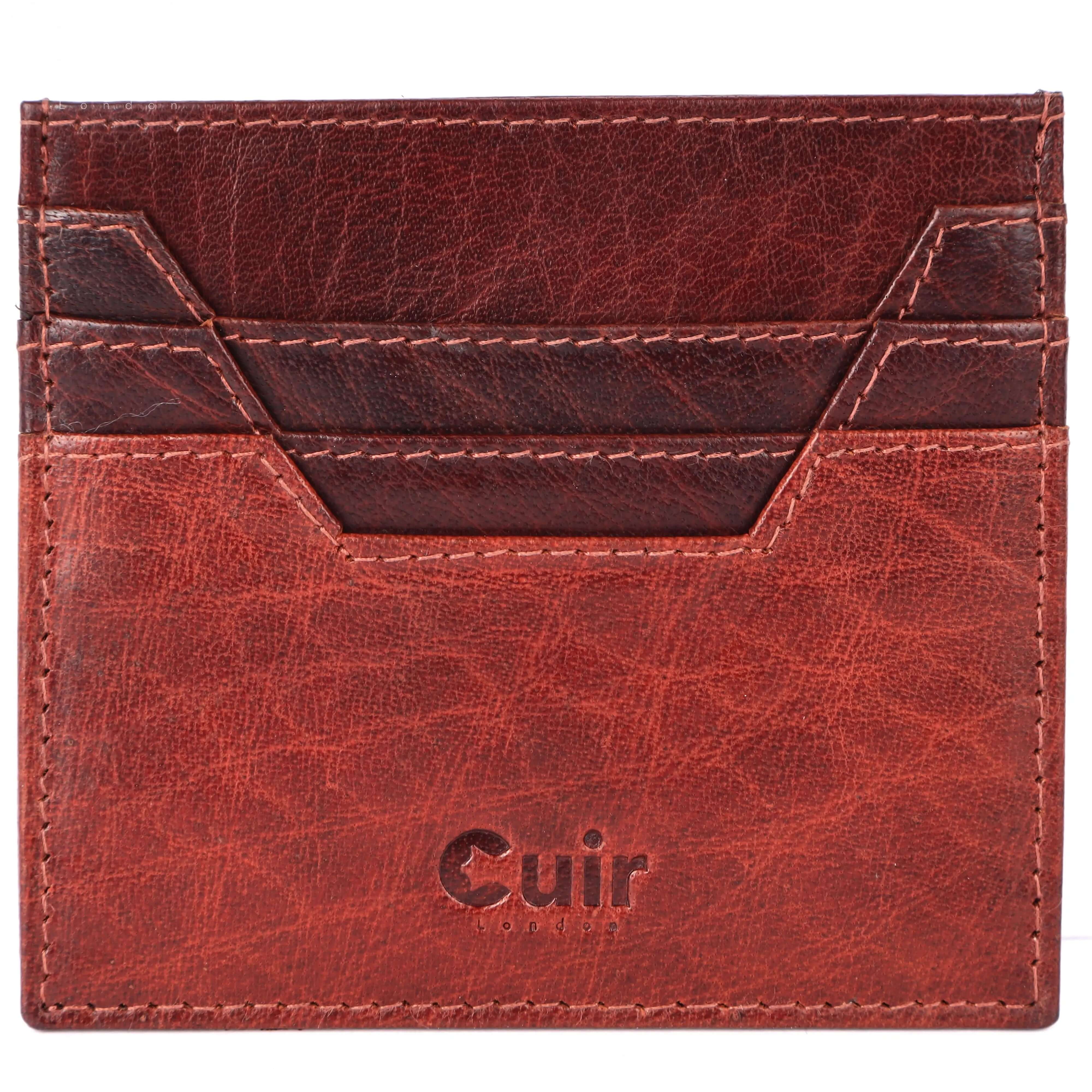 Refined brown leather card case with six pockets, showcasing elegant and functional design for stylish organization.