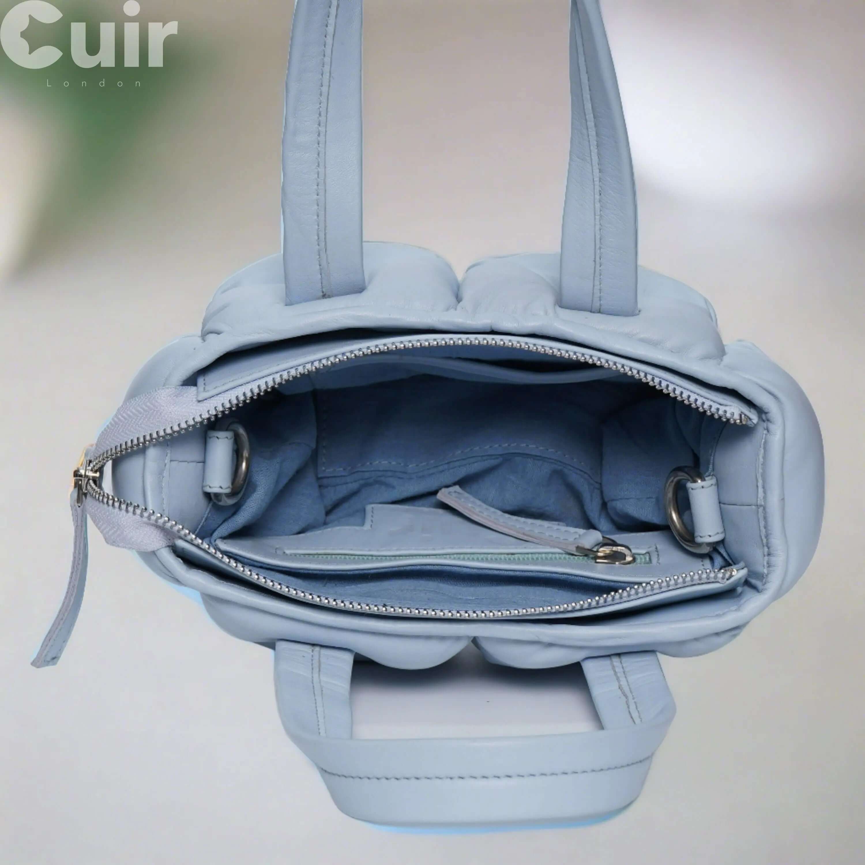 Small Baby Blue Genuine Leather Crossbody Bag - CuirLondon