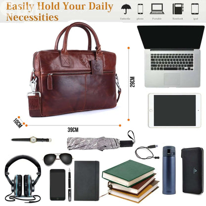 Laptop Bag For Men's Genuine Leather Brown Portfolio Bag,