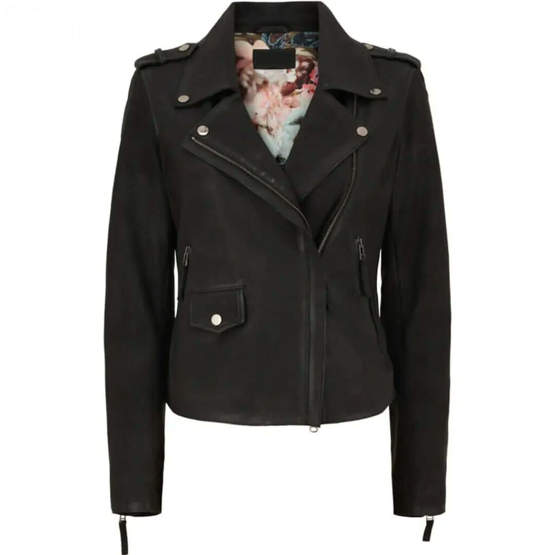 Women's Black Nubuck Biker Jacket | Stylish Outerwear with Edgy Appeal - CuirLondon