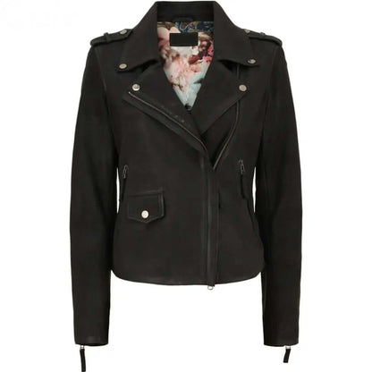 Women's Black Nubuck Biker Jacket | Stylish Outerwear with Edgy Appeal - CuirLondon