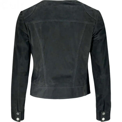 Women's Black Suede Leather Jacket with Buttons | Classic Outerwear - CuirLondon