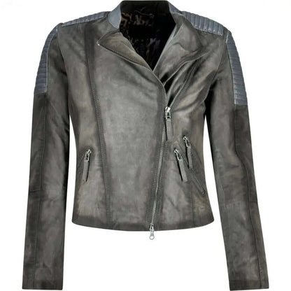 Women's Gray Suede Biker Jacket | Stylish Outerwear - CuirLondon