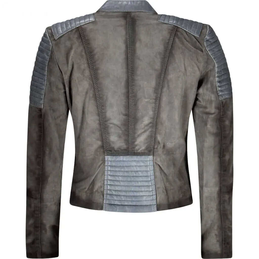 Women's Gray Suede Biker Jacket | Stylish Outerwear - CuirLondon