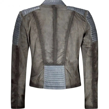 Women's Gray Suede Biker Jacket | Stylish Outerwear - CuirLondon