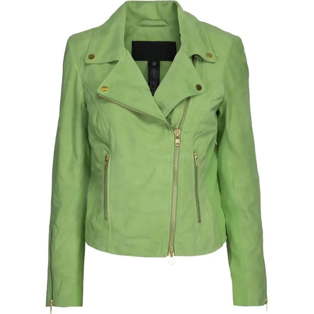 Women's Green Suede Biker Jacket | Stylish Outerwear - CuirLondon