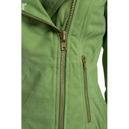 Women's Green Suede Biker Jacket | Stylish Outerwear - CuirLondon