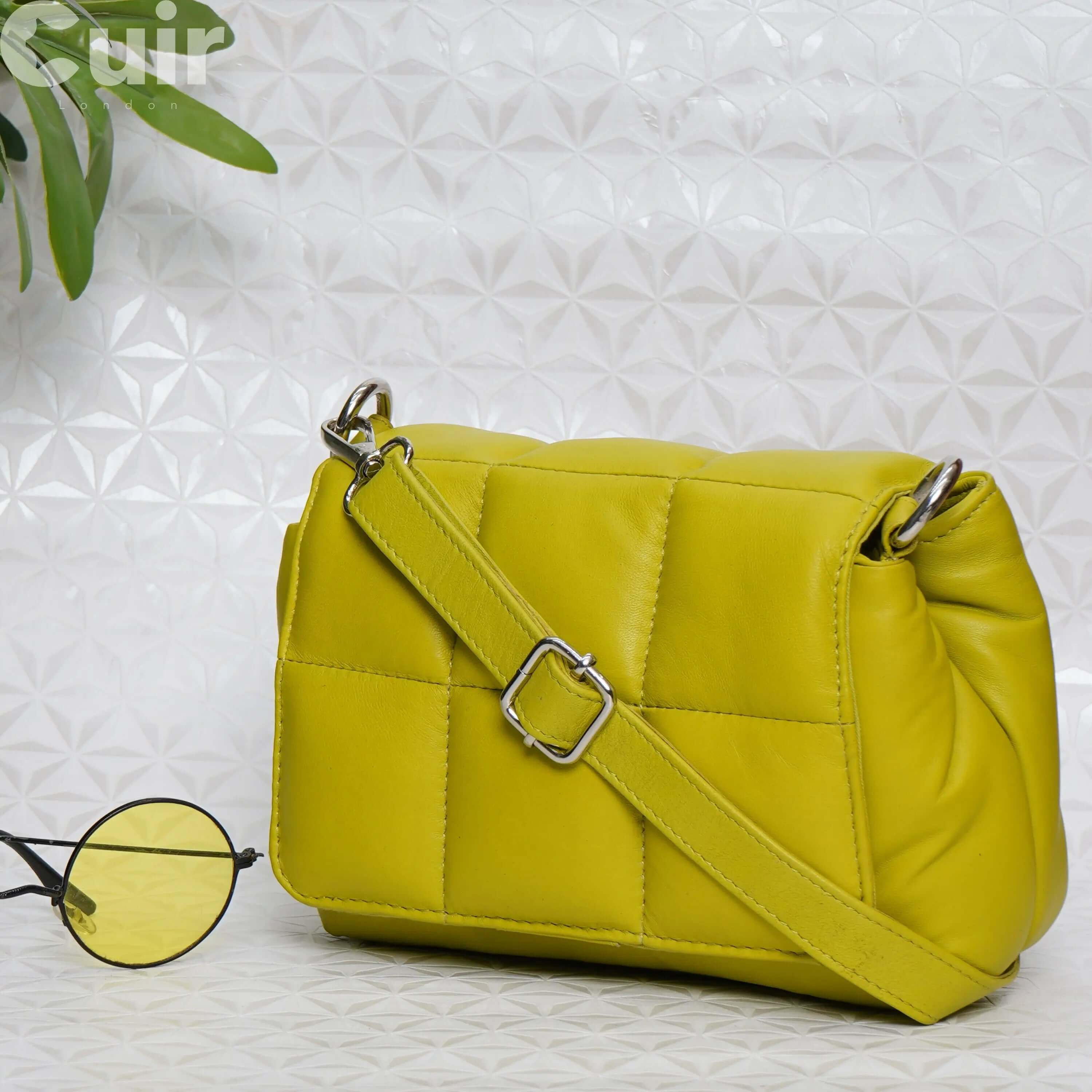 Women's Lime Green Genuine Leather Crossbody Bag | 15x20x8cm - CuirLondon