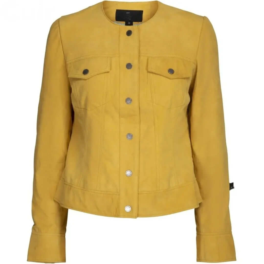 Women's Yellow Suede Leather Jacket | Vibrant Outerwear - CuirLondon