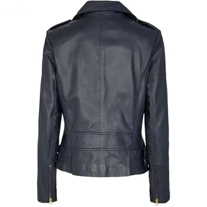 Lamb Gloving Navy Biker Jacket CuirLondon