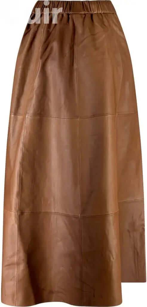 Long Beige Skirt with Button Detail | Elegant Lamb Feather Design CuirLondon