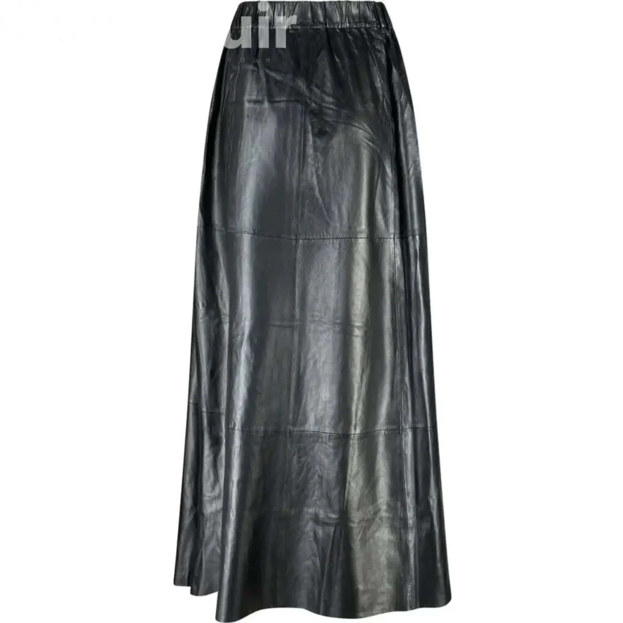 Long Black Skirt with Button Detail | Elegant Lamb Feather Design CuirLondon