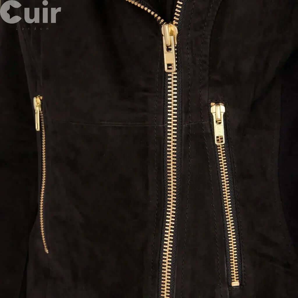 Women's Dark Brown Suede Leather Biker Jacket | Stylish Outerwear CuirLondon