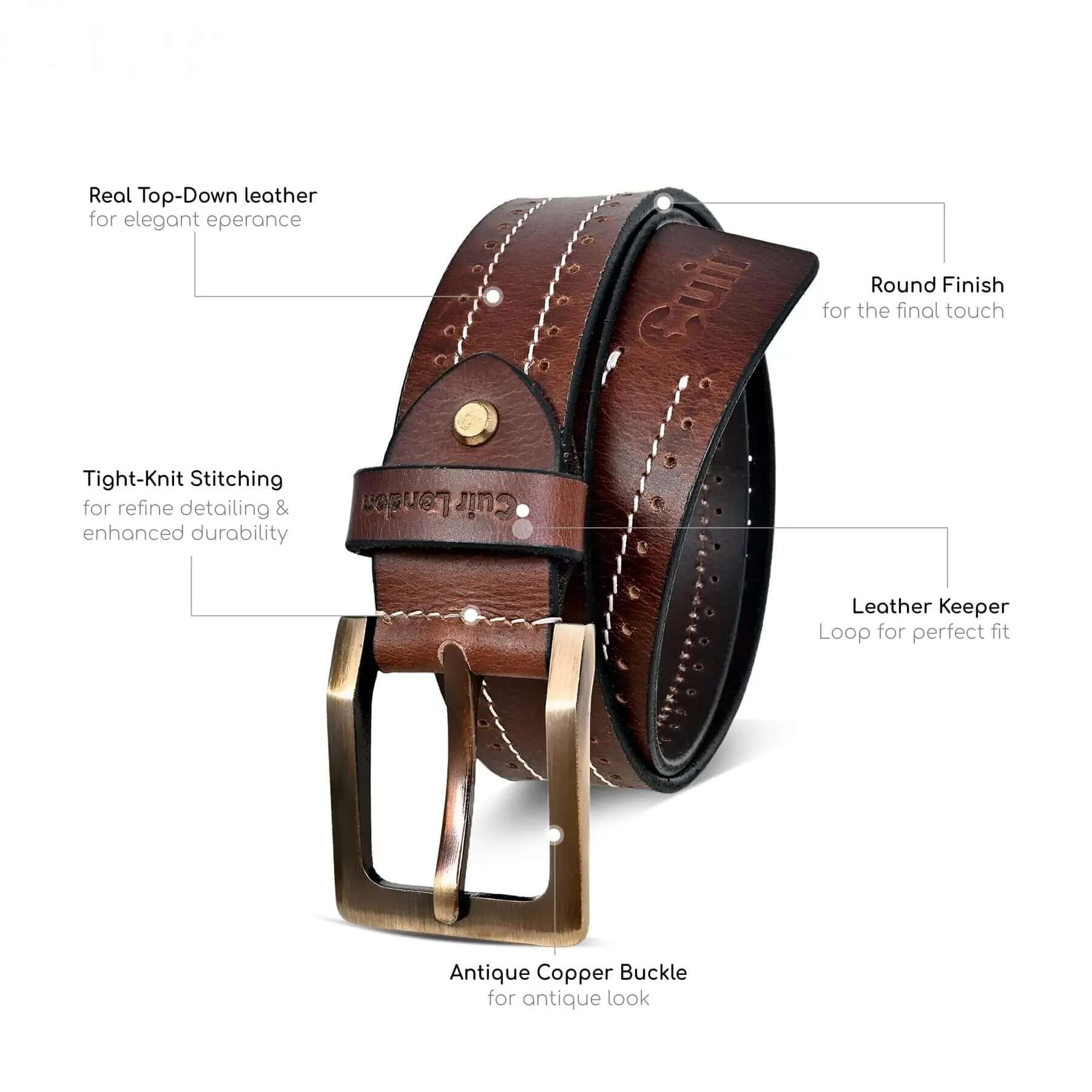 Durable Brown Anti-Scratch Leather Belt: Sizes 30" to 46" CuirLondon